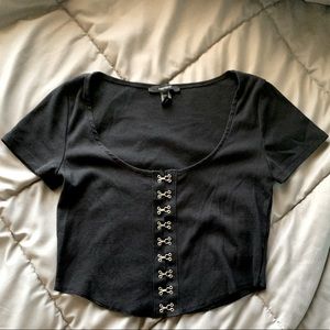 forever 21 black metallic cropped shirt